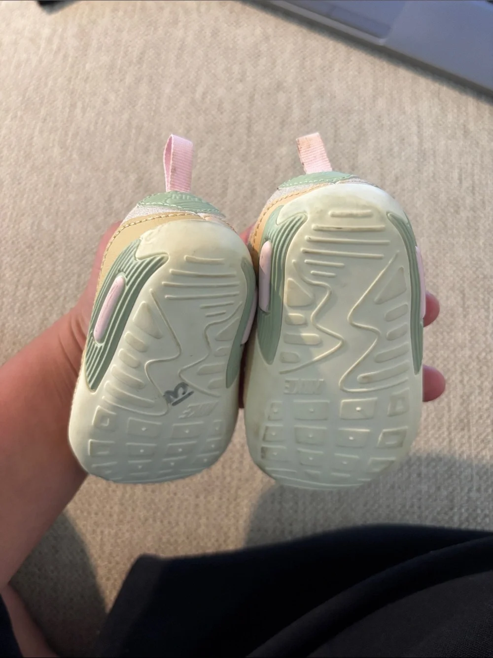 Nike Kids White Sneakers with Pink & Sage Accents